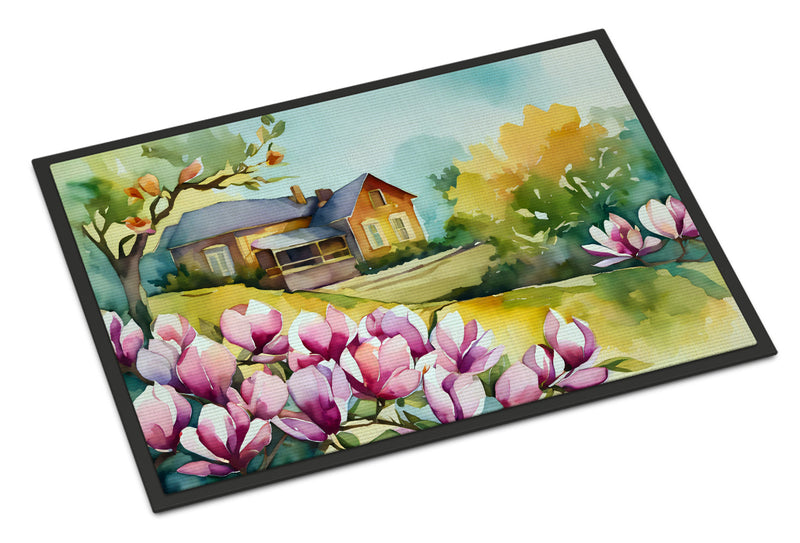 Louisiana Magnolias in Watercolor Doormat -  18x27 Decorative Floor Mat – Indoor/Outdoor Rug
