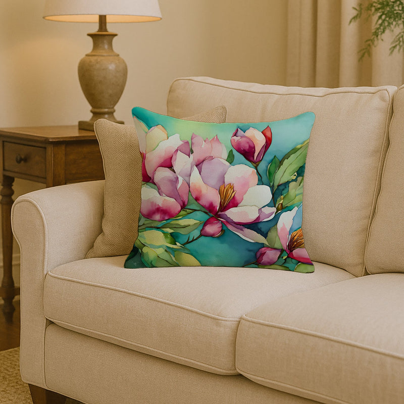 Louisiana Magnolias in Watercolor Throw Pillow