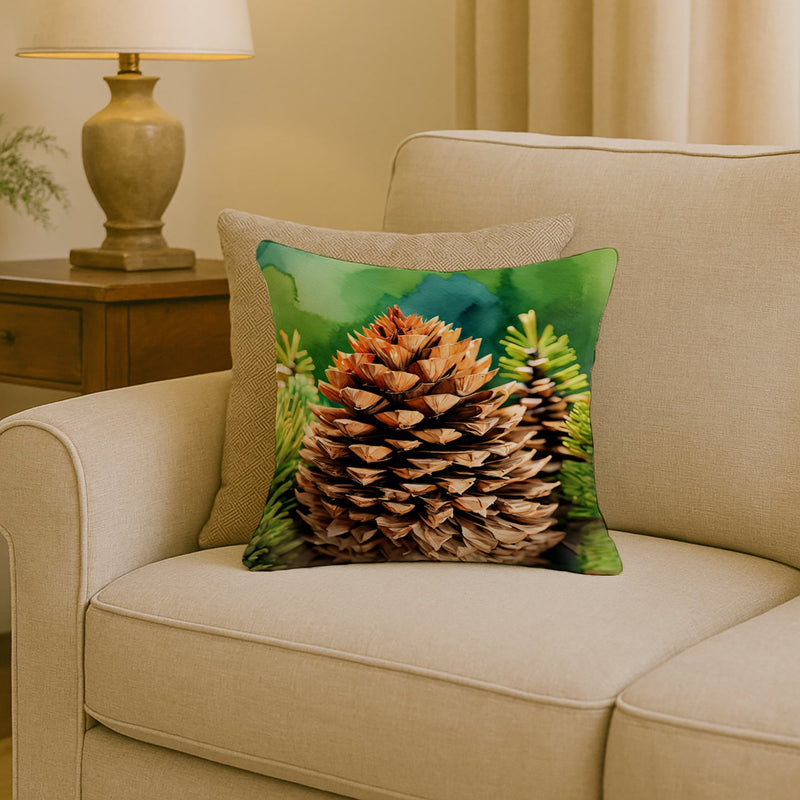Maine White Pine Cone and Tassels in Watercolor Throw Pillow