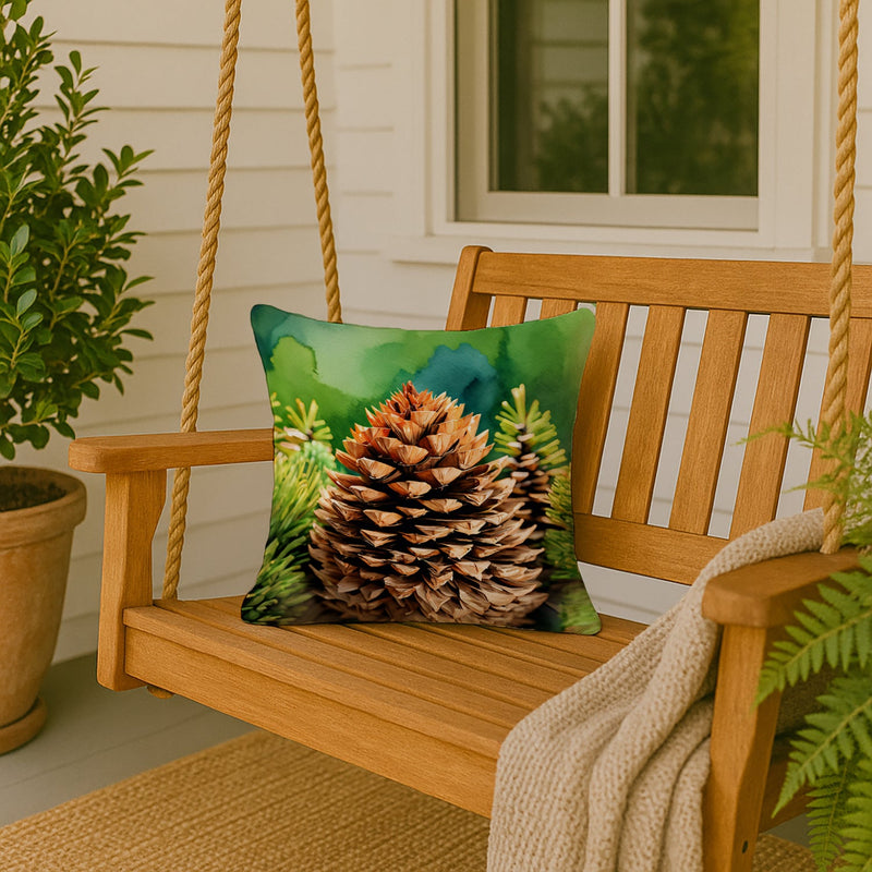 Maine White Pine Cone and Tassels in Watercolor Throw Pillow