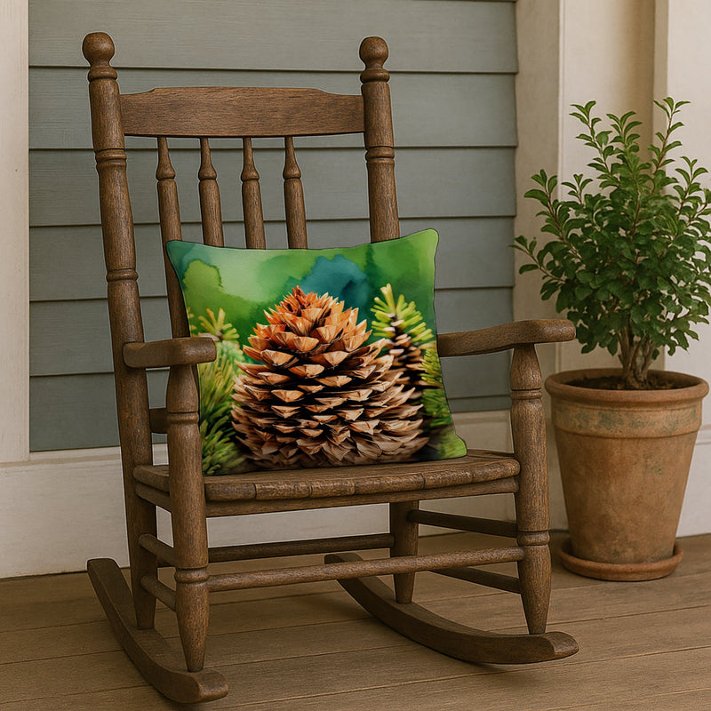 Maine White Pine Cone and Tassels in Watercolor Throw Pillow