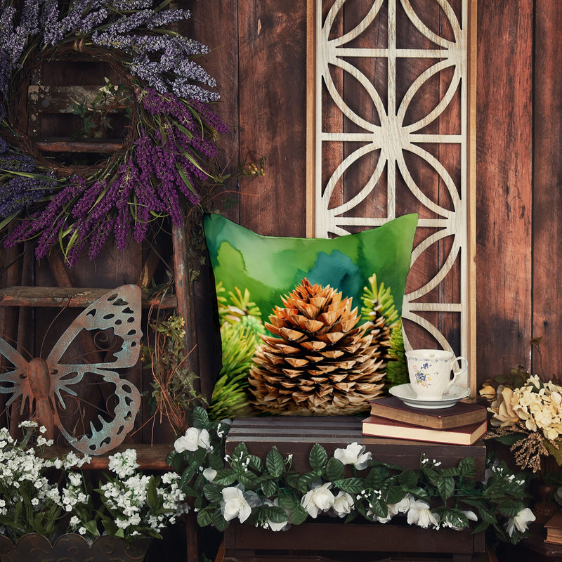 Maine White Pine Cone and Tassels in Watercolor Throw Pillow