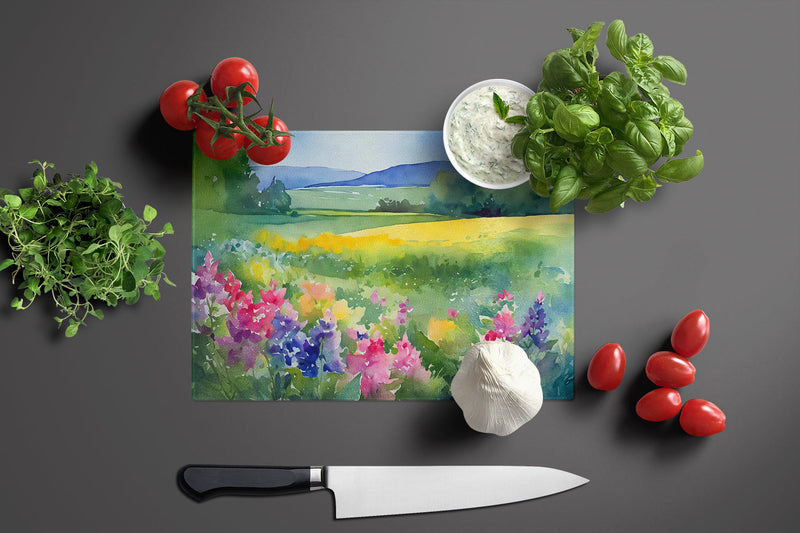 Massachusetts Mayflowers in Watercolor Glass Cutting Boards – Durable, Decorative Kitchen Art Large