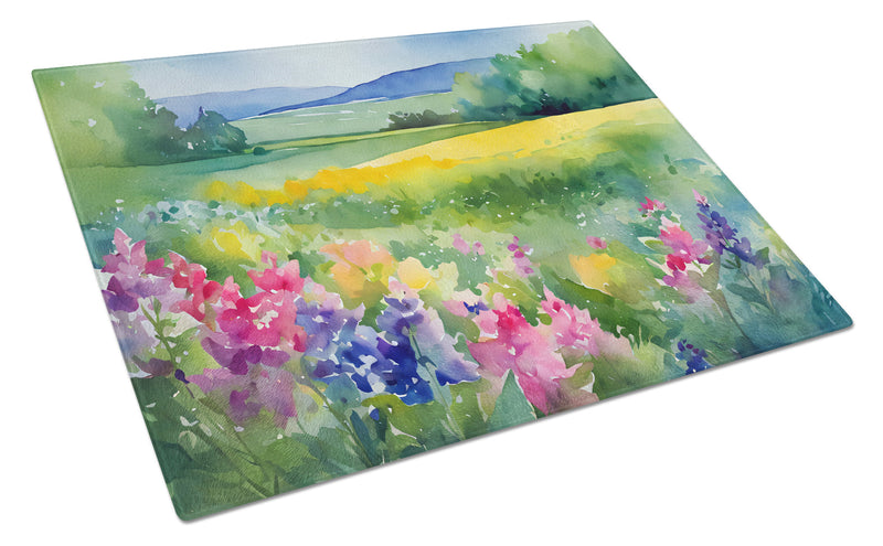 Massachusetts Mayflowers in Watercolor Glass Cutting Boards – Durable, Decorative Kitchen Art Large