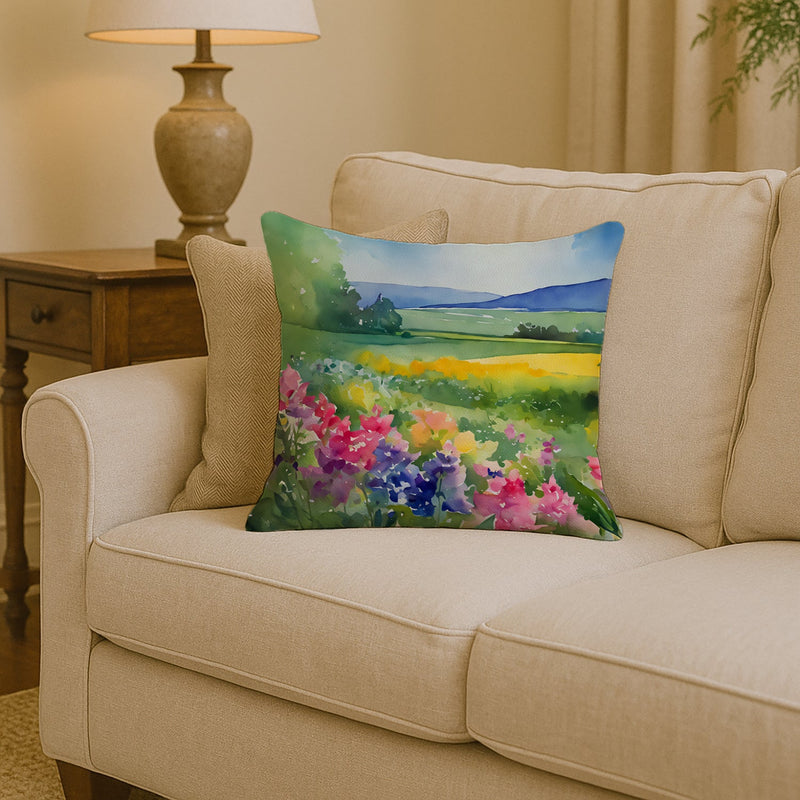 Massachusetts Mayflowers in Watercolor Throw Pillow