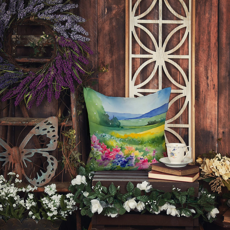 Massachusetts Mayflowers in Watercolor Throw Pillow
