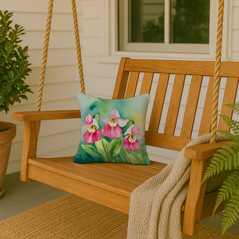 Minnesota Pink and White Lady�s Slippers in Watercolor Throw Pillow
