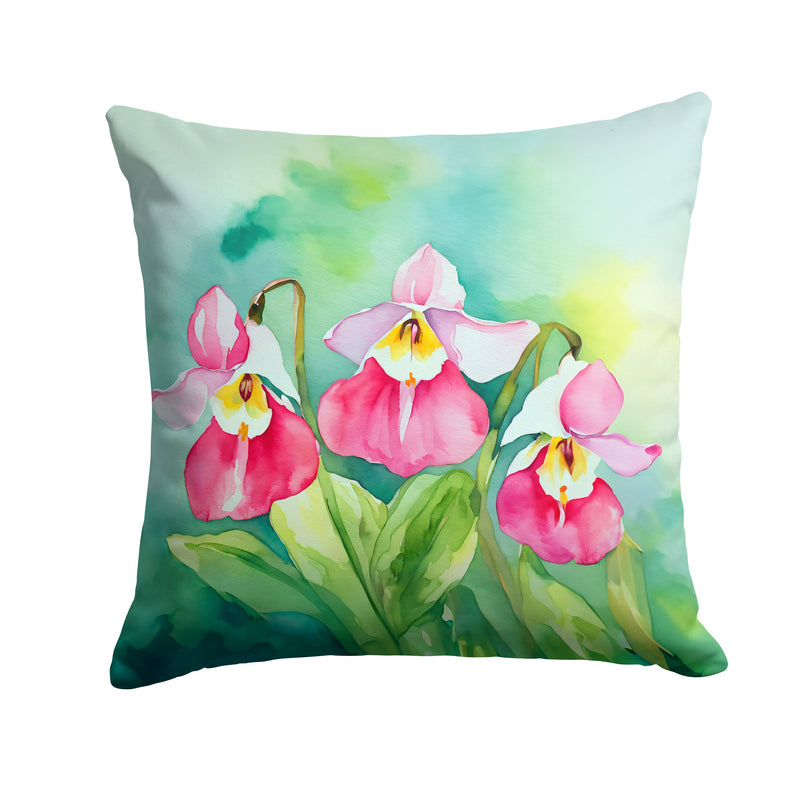 Minnesota Pink and White Lady�s Slippers in Watercolor Throw Pillow