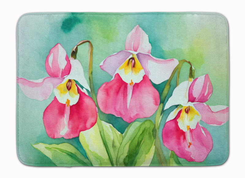 Minnesota Pink and White Lady�s Slippers in Watercolor Memory Foam Kitchen Mat