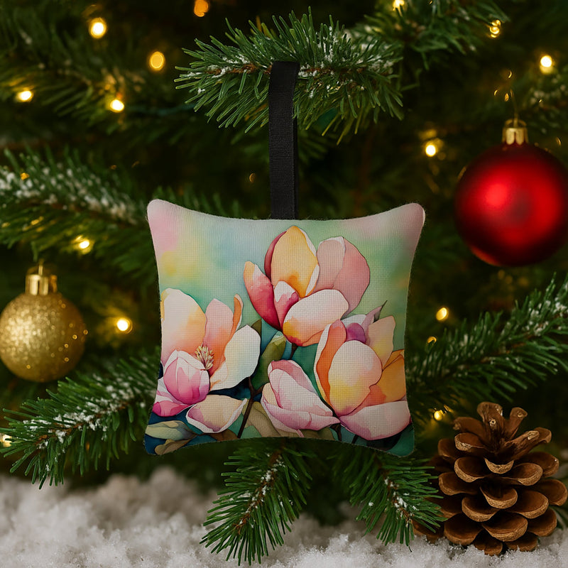 Mississippi Magnolia in Watercolor Hanging Square Fabric Ornament 3.5 × 3.5