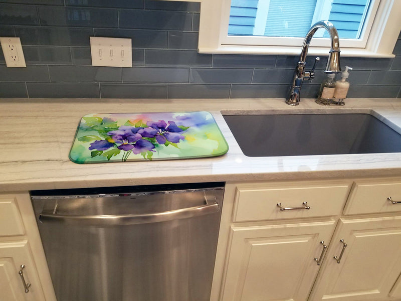 New Jersey Violet in Watercolor Dish Drying Mat