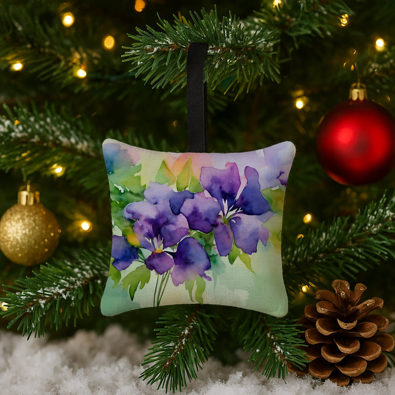 New Jersey Violet in Watercolor Hanging Square Fabric Ornament 3.5 × 3.5