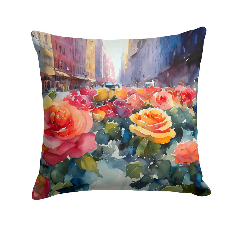 New York Roses in Watercolor Throw Pillow