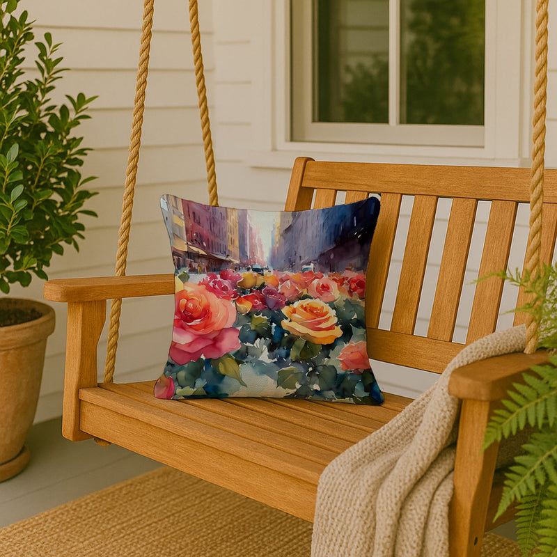 New York Roses in Watercolor Throw Pillow