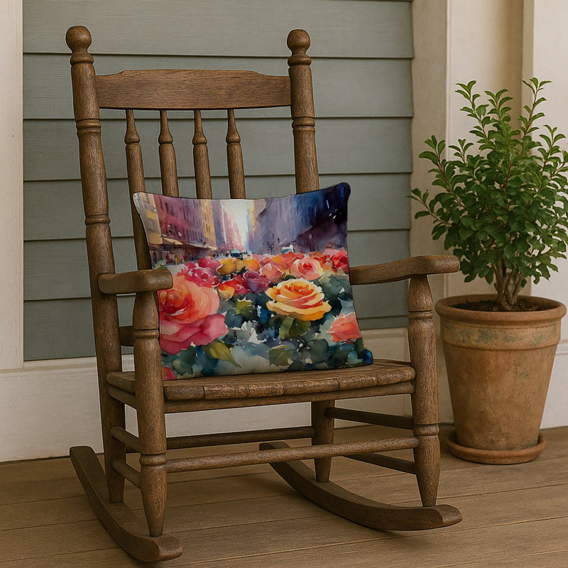 New York Roses in Watercolor Throw Pillow