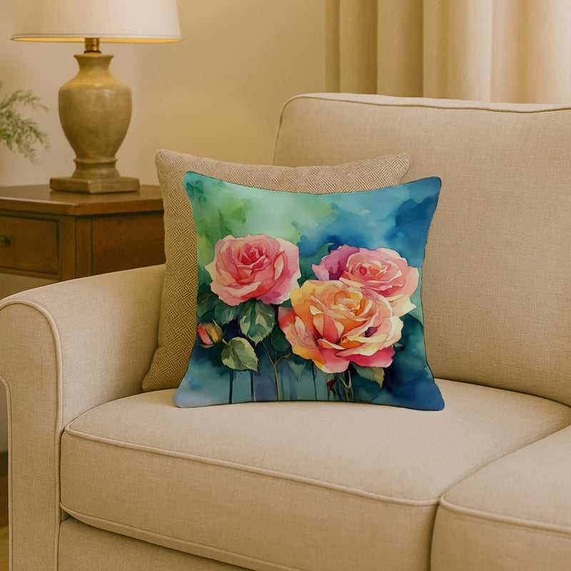 New York Roses in Watercolor Throw Pillow