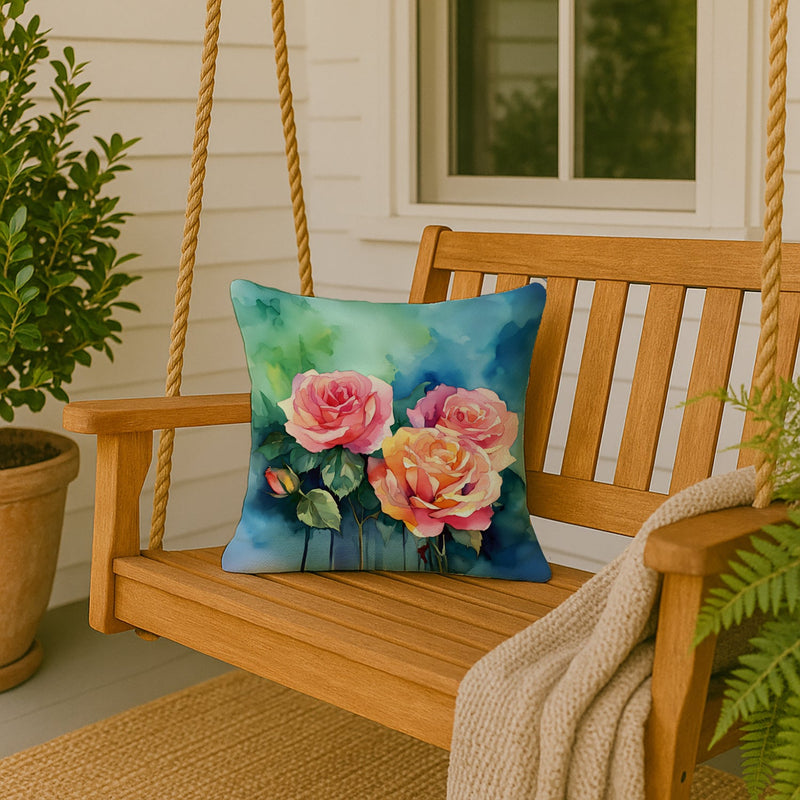 New York Roses in Watercolor Throw Pillow