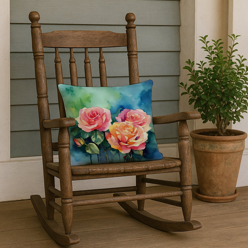New York Roses in Watercolor Throw Pillow