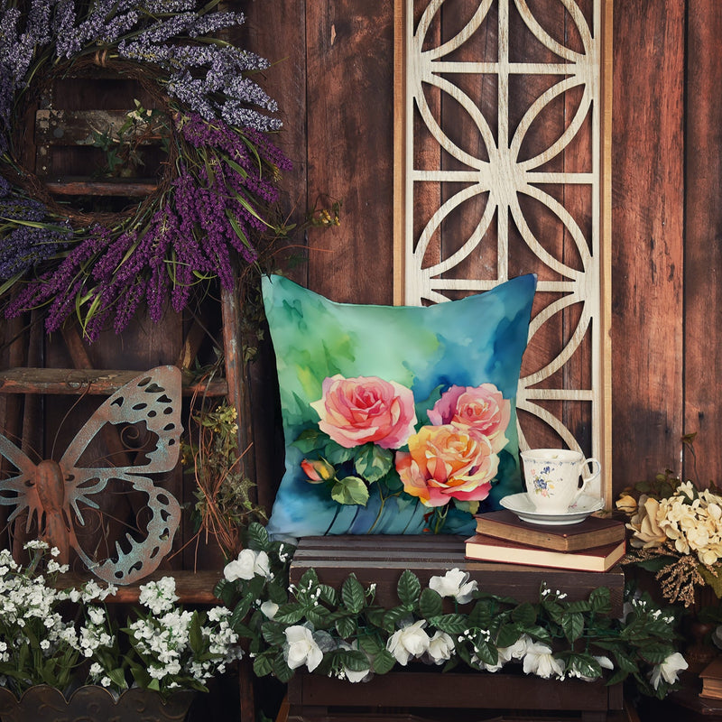 New York Roses in Watercolor Throw Pillow