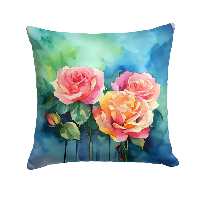 New York Roses in Watercolor Throw Pillow