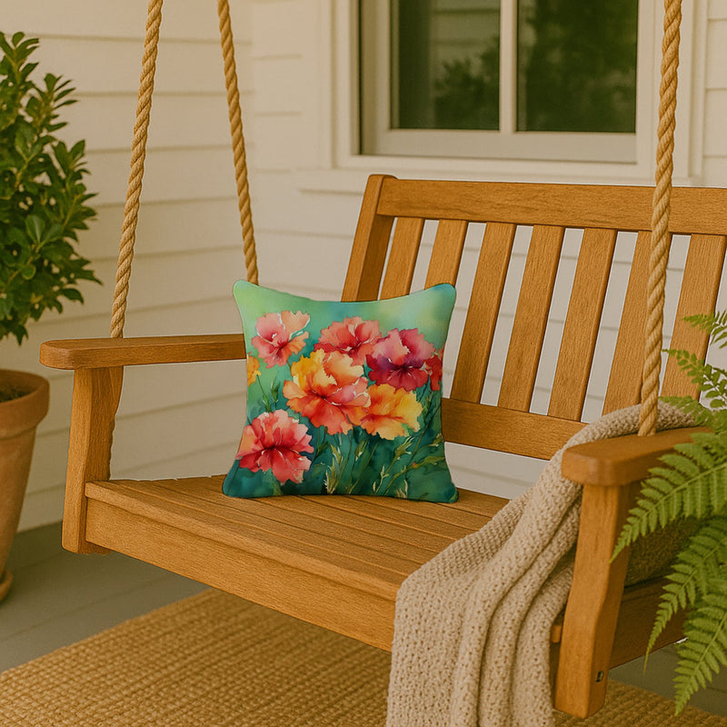 Ohio Scarlet Carnations in Watercolor Throw Pillow