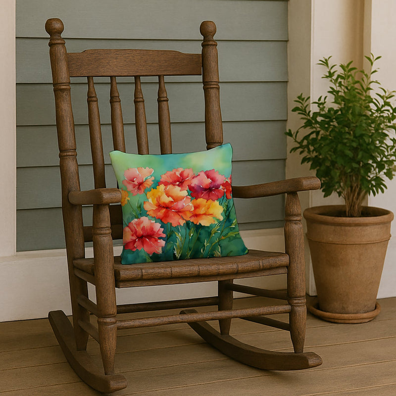 Ohio Scarlet Carnations in Watercolor Throw Pillow