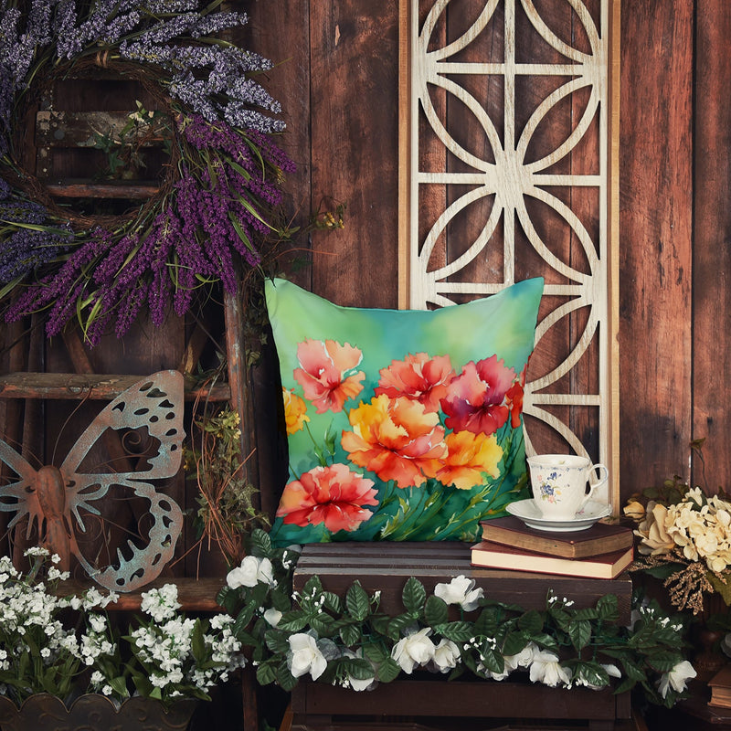 Ohio Scarlet Carnations in Watercolor Throw Pillow