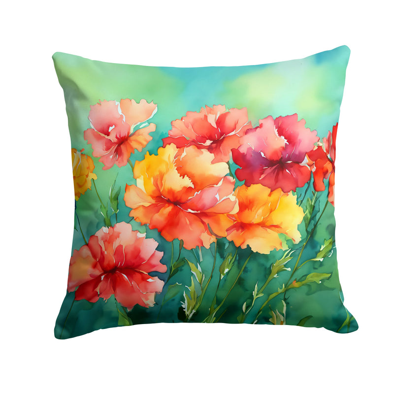 Ohio Scarlet Carnations in Watercolor Throw Pillow