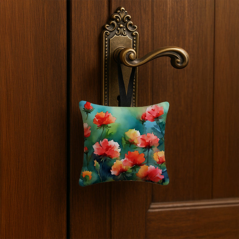 Ohio Scarlet Carnations in Watercolor Hanging Square Fabric Ornament 3.5 × 3.5