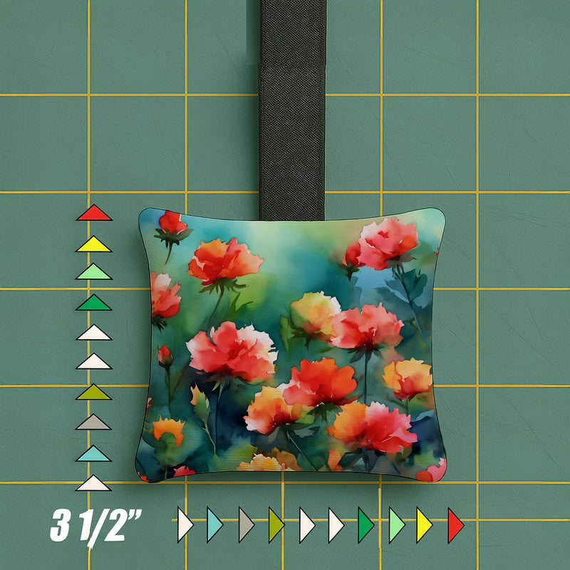 Ohio Scarlet Carnations in Watercolor Hanging Square Fabric Ornament 3.5 × 3.5