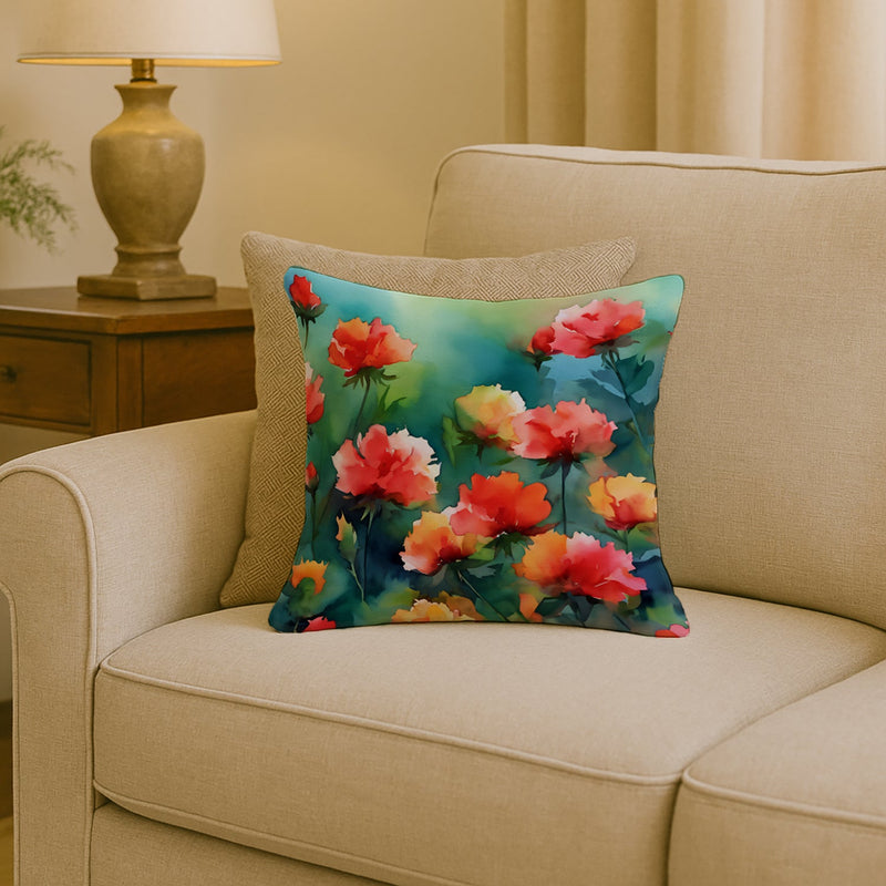 Ohio Scarlet Carnations in Watercolor Throw Pillow