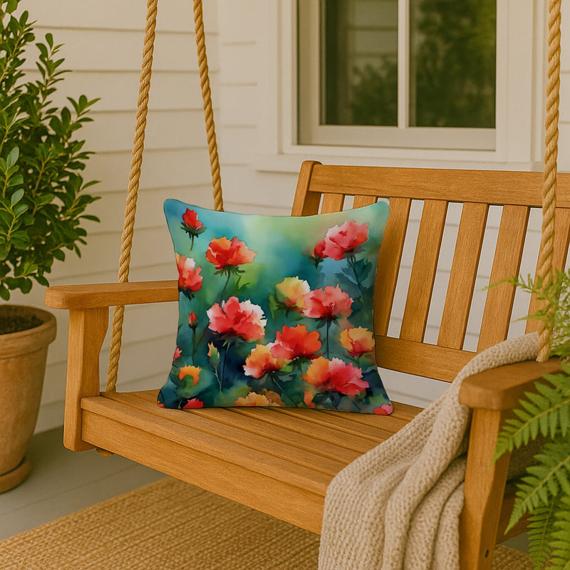 Ohio Scarlet Carnations in Watercolor Throw Pillow