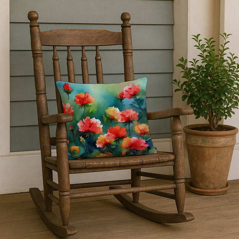 Ohio Scarlet Carnations in Watercolor Throw Pillow