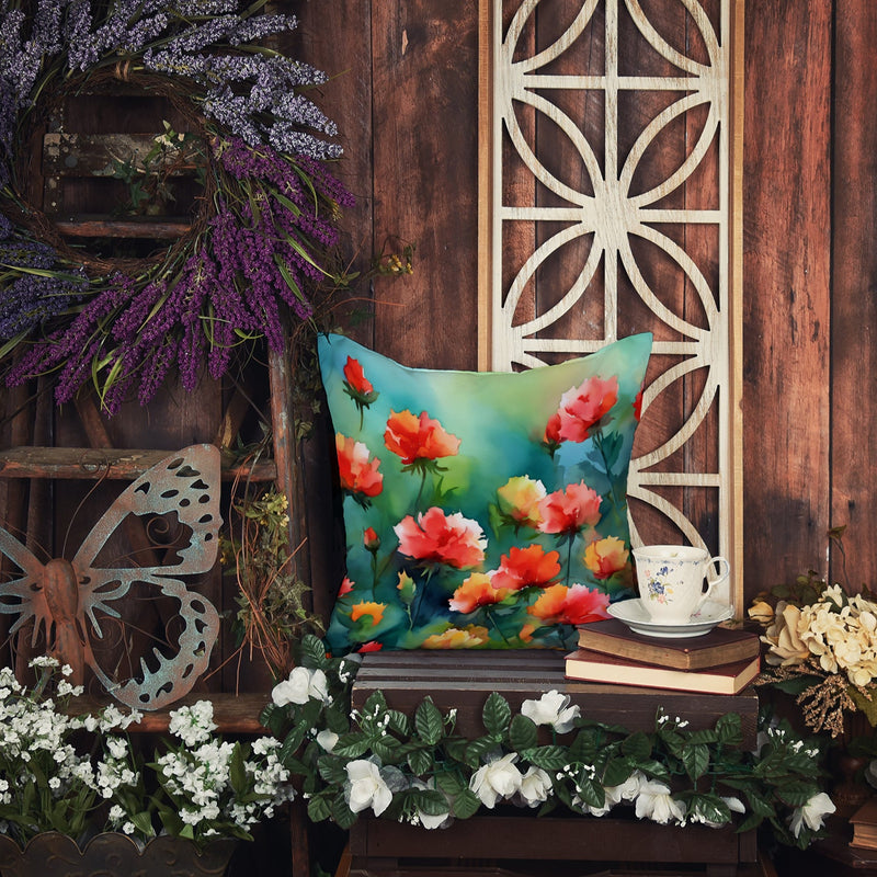 Ohio Scarlet Carnations in Watercolor Throw Pillow