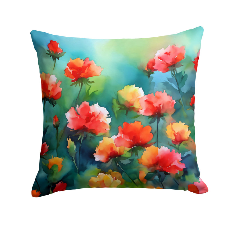 Ohio Scarlet Carnations in Watercolor Throw Pillow