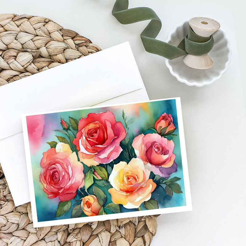 Oklahoma Roses in Watercolor Greeting Cards and Envelopes Pack of 8