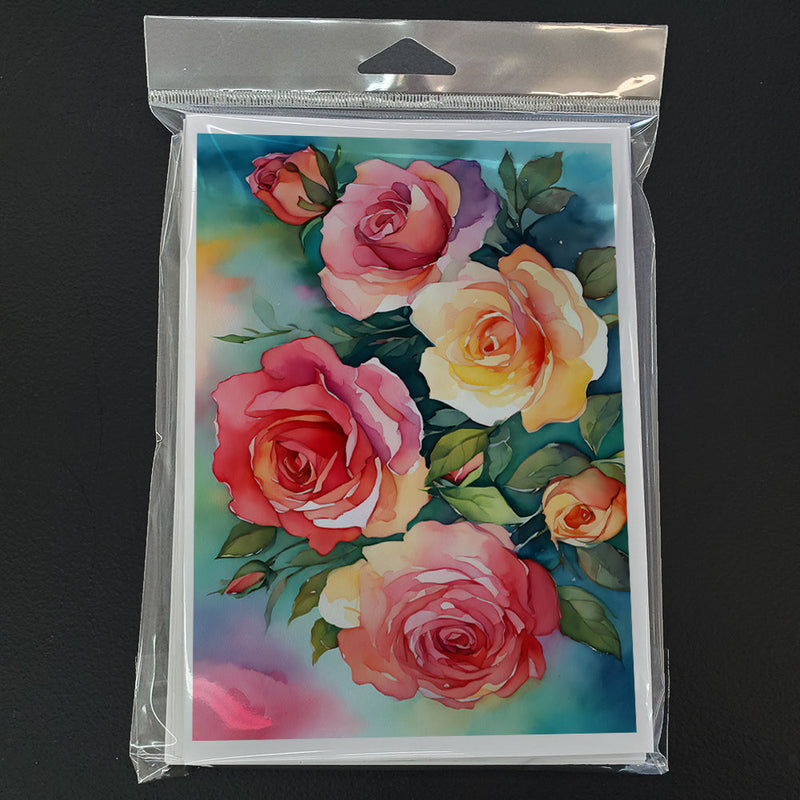 Oklahoma Roses in Watercolor Greeting Cards and Envelopes Pack of 8