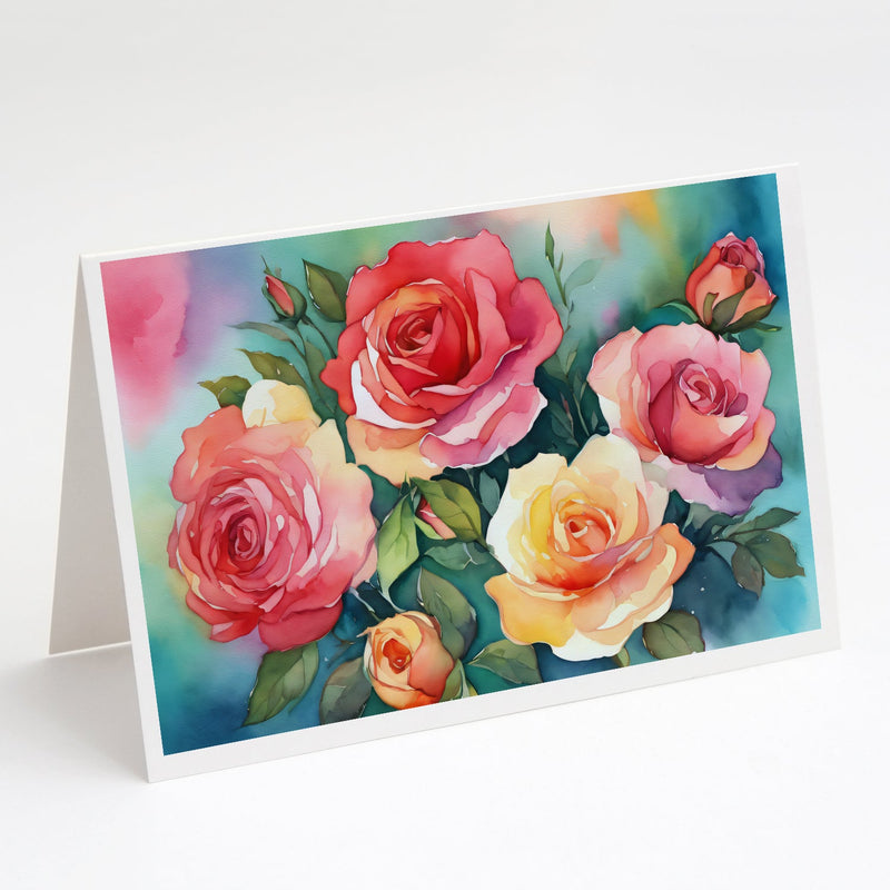 Oklahoma Roses in Watercolor Greeting Cards and Envelopes Pack of 8