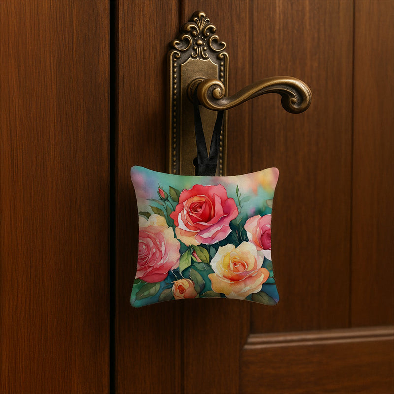 Oklahoma Roses in Watercolor Hanging Square Fabric Ornament 3.5 × 3.5