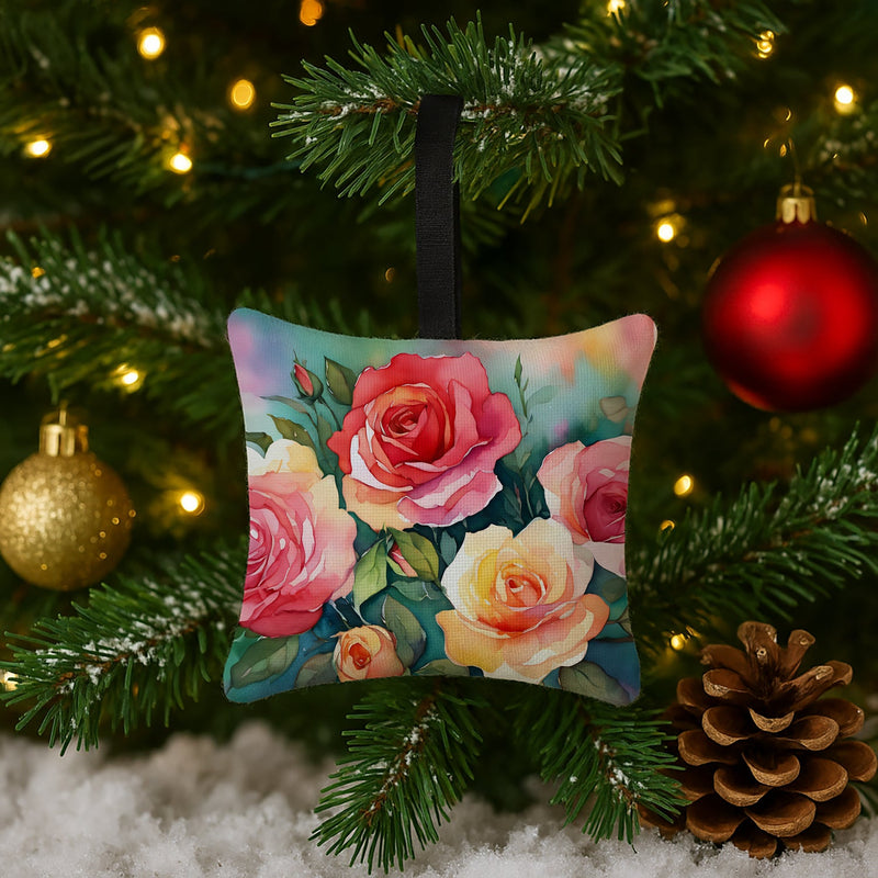 Oklahoma Roses in Watercolor Hanging Square Fabric Ornament 3.5 × 3.5