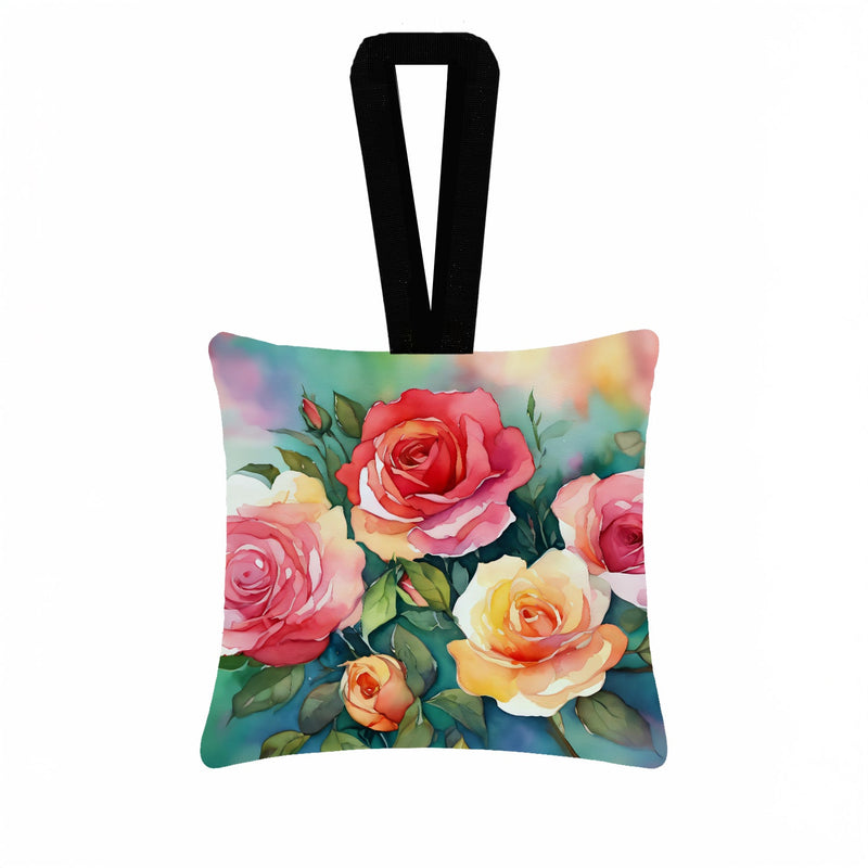 Oklahoma Roses in Watercolor Hanging Square Fabric Ornament 3.5 × 3.5