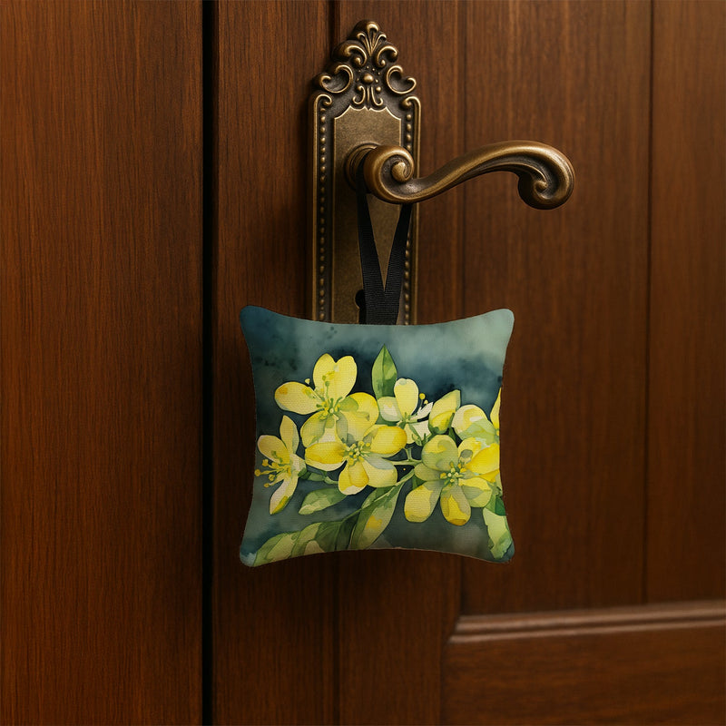 South Carolina Yellow Jessamine in Watercolor Hanging Square Fabric Ornament 3.5 × 3.5