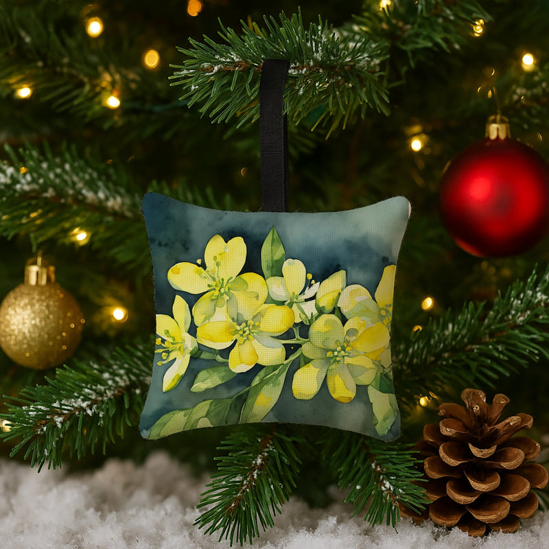South Carolina Yellow Jessamine in Watercolor Hanging Square Fabric Ornament 3.5 × 3.5