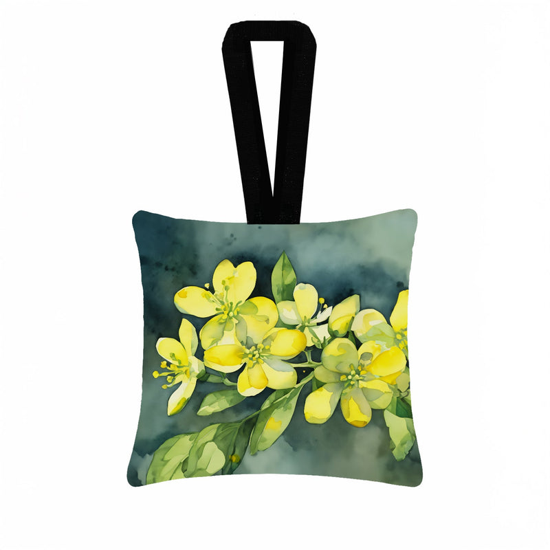 South Carolina Yellow Jessamine in Watercolor Hanging Square Fabric Ornament 3.5 × 3.5