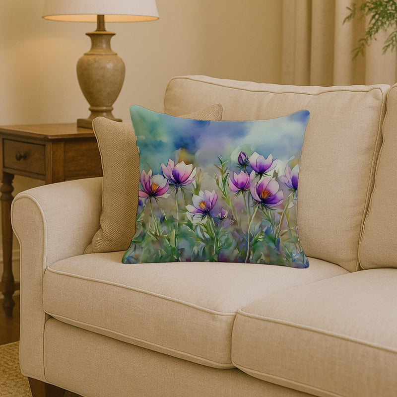 South Dakota Pasque Flowers in Watercolor Throw Pillow