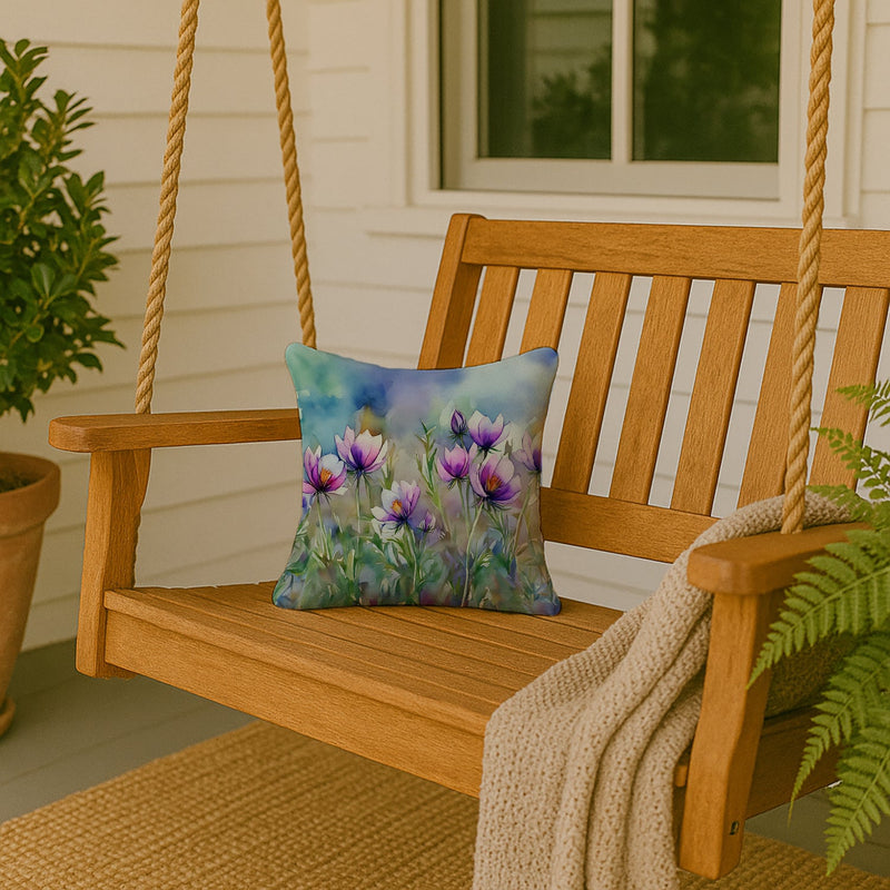 South Dakota Pasque Flowers in Watercolor Throw Pillow