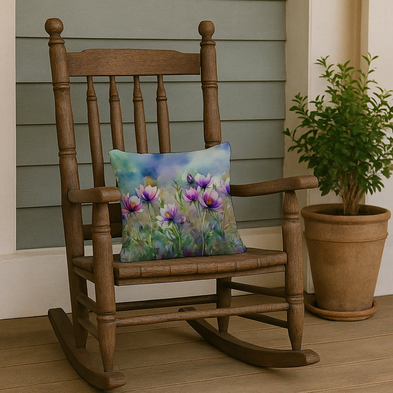South Dakota Pasque Flowers in Watercolor Throw Pillow