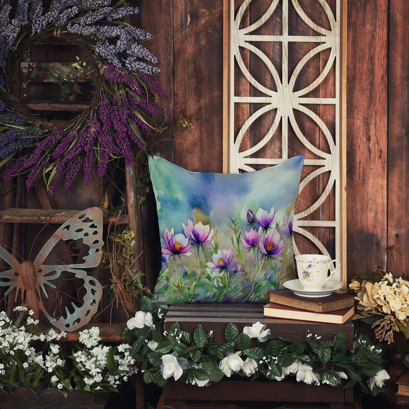 South Dakota Pasque Flowers in Watercolor Throw Pillow