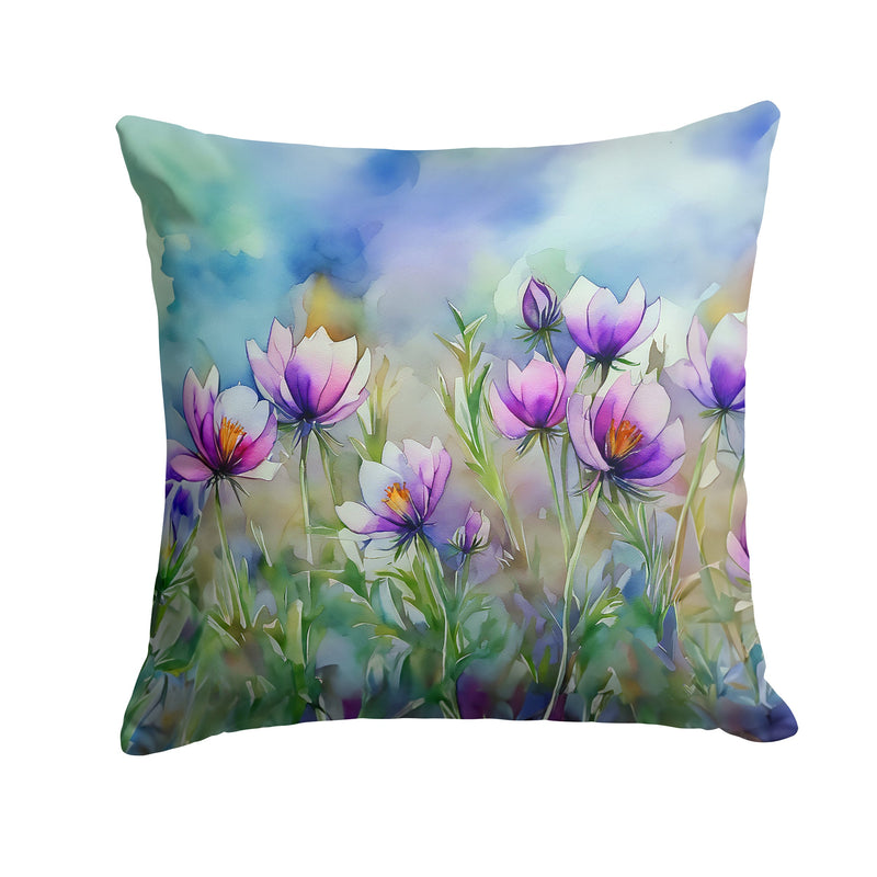 South Dakota Pasque Flowers in Watercolor Throw Pillow