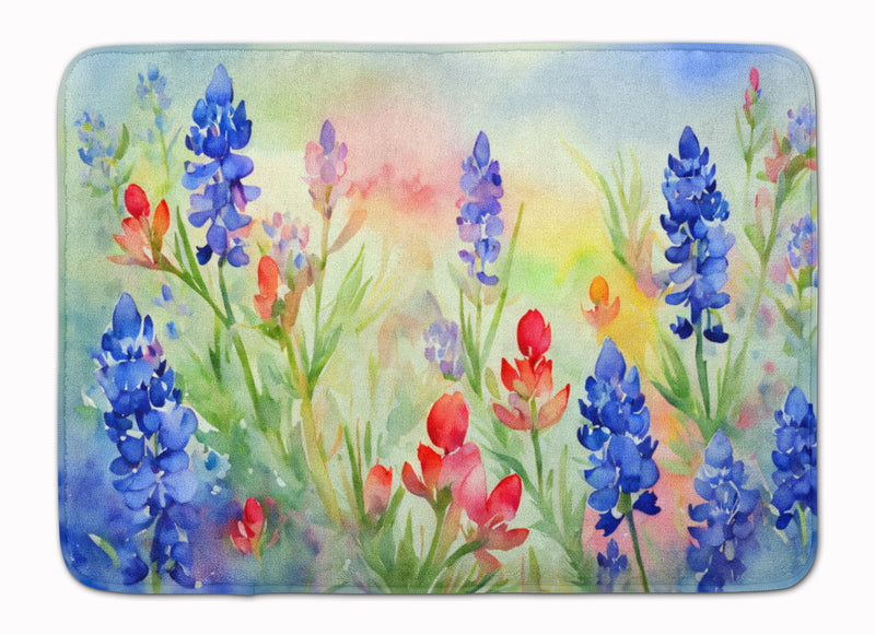 Texas Bluebonnets in Watercolor Memory Foam Kitchen Mat